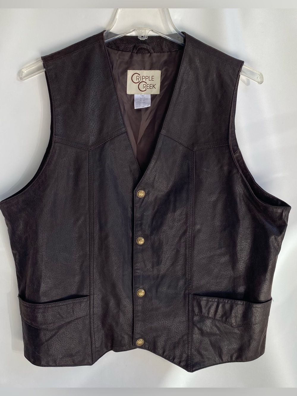 Cripple Creek brown textured leather vest biker Y2K costume western rugged XL